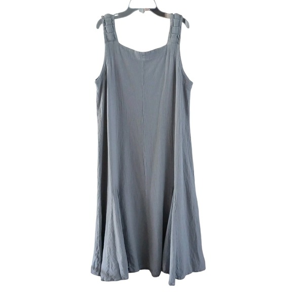 OH MY GAUZE! Gray Linen Blend Midi Dress Tank Straps Casual Size 2 L